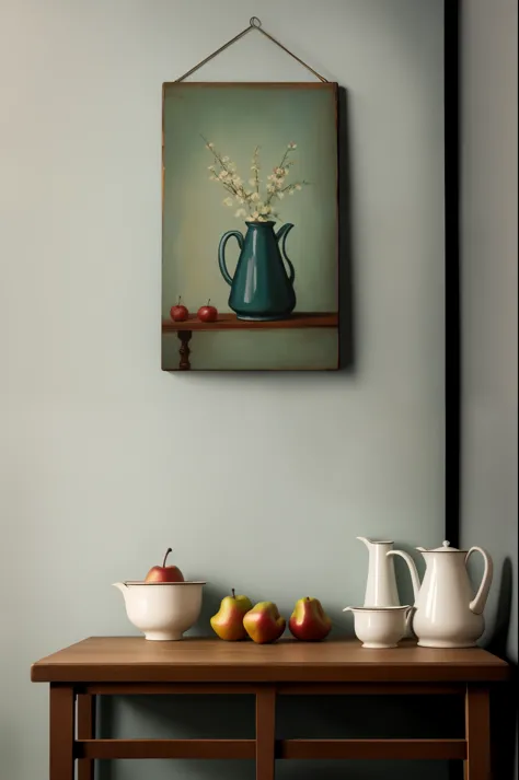 Vintage Kitchen Still Life Painting | Moody Pear Wall Art
