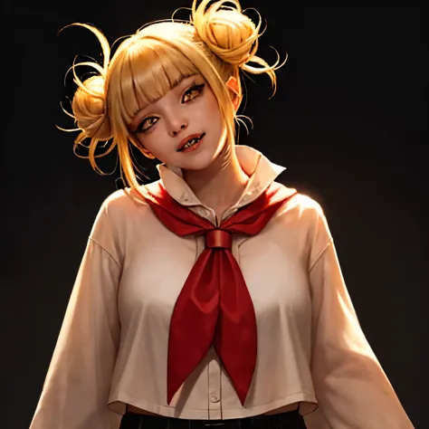 (full body shot, full body:1.2), woman, himiko toga, (blonde hair:1.2),asian, caucasian, blunt bangs, bleached hair, double bun,...