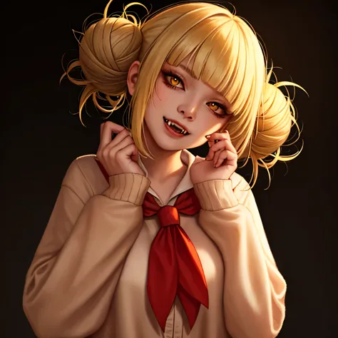 (full body shot, full body:1.2), woman, himiko toga, (blonde hair:1.2),asian, caucasian, blunt bangs, bleached hair, double bun,...