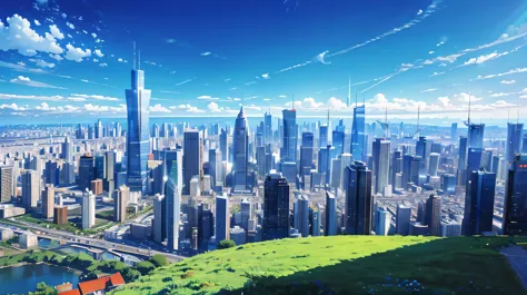 high resolution,high resolution,high quality,landscape,realistic,blue sky,tall buildings