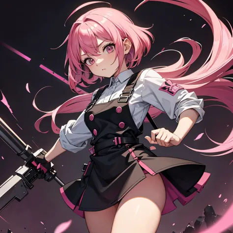 Pink hair, hammer user, beautiful girl , brutal weapons, overall otherworldly style