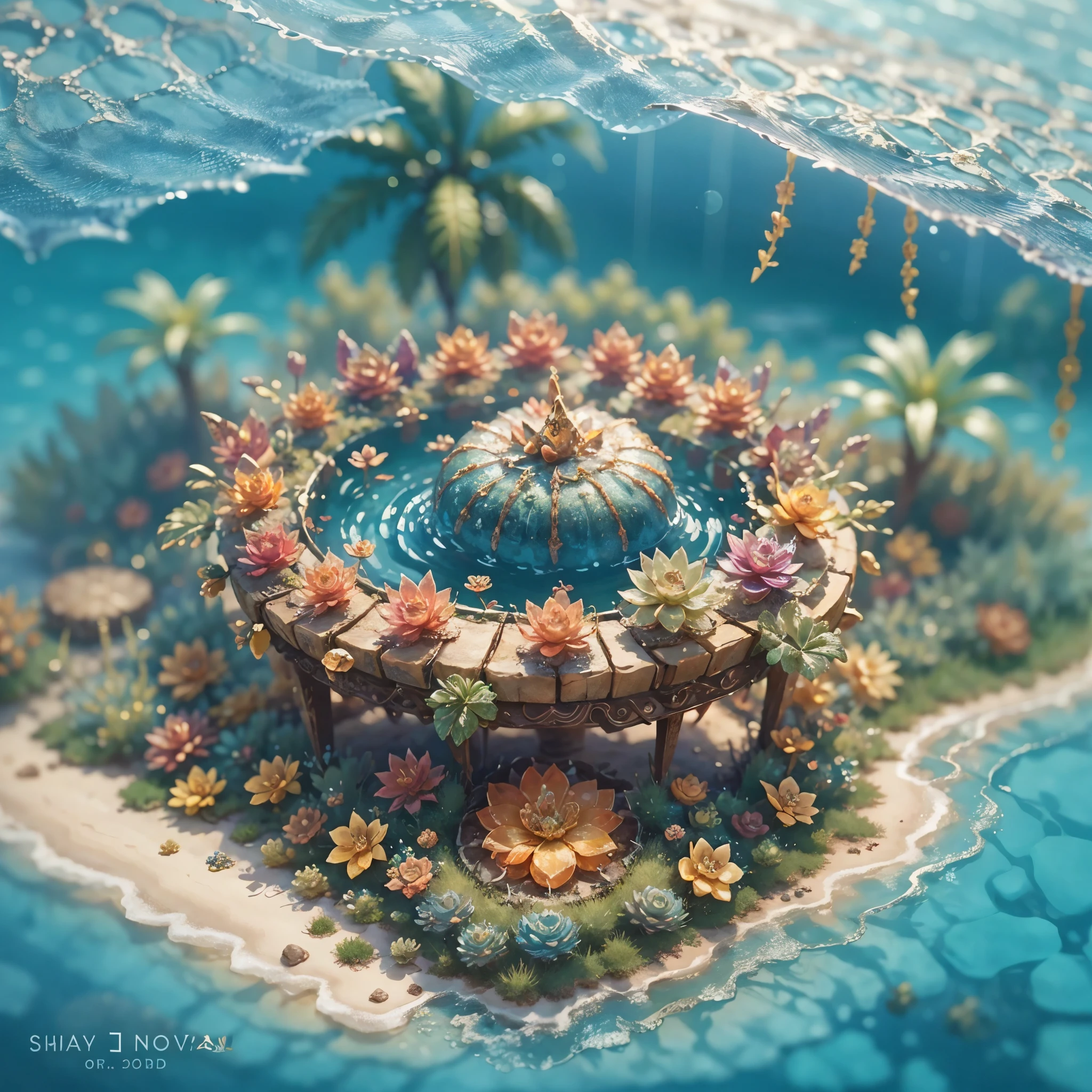 3d isometric view of fantasy island, Crystal,