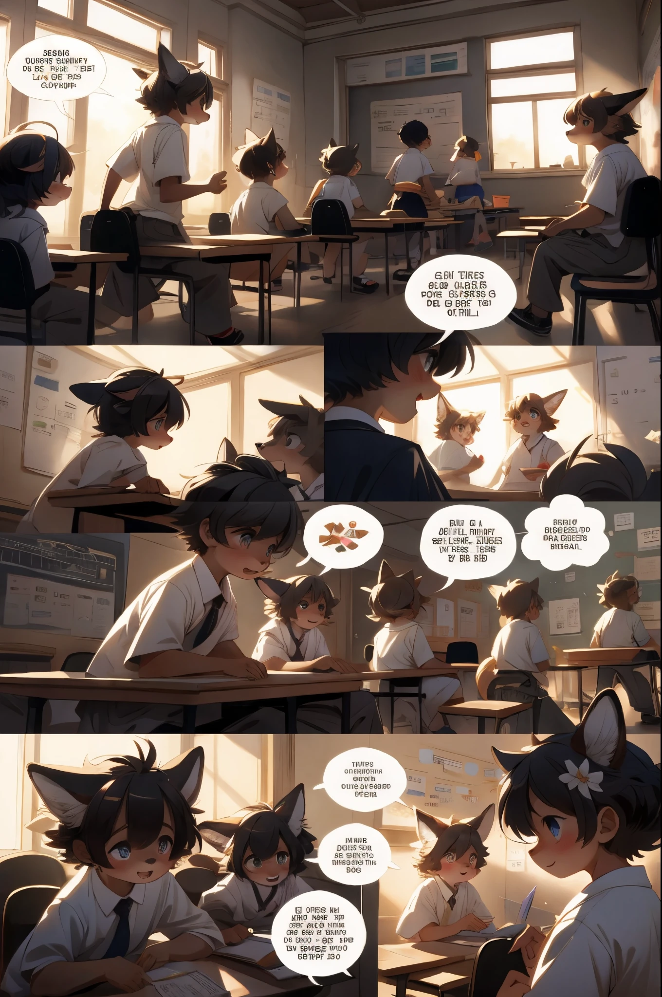 A comic strip with a picture of a school girl and a boy in a classroom -  SeaArt AI