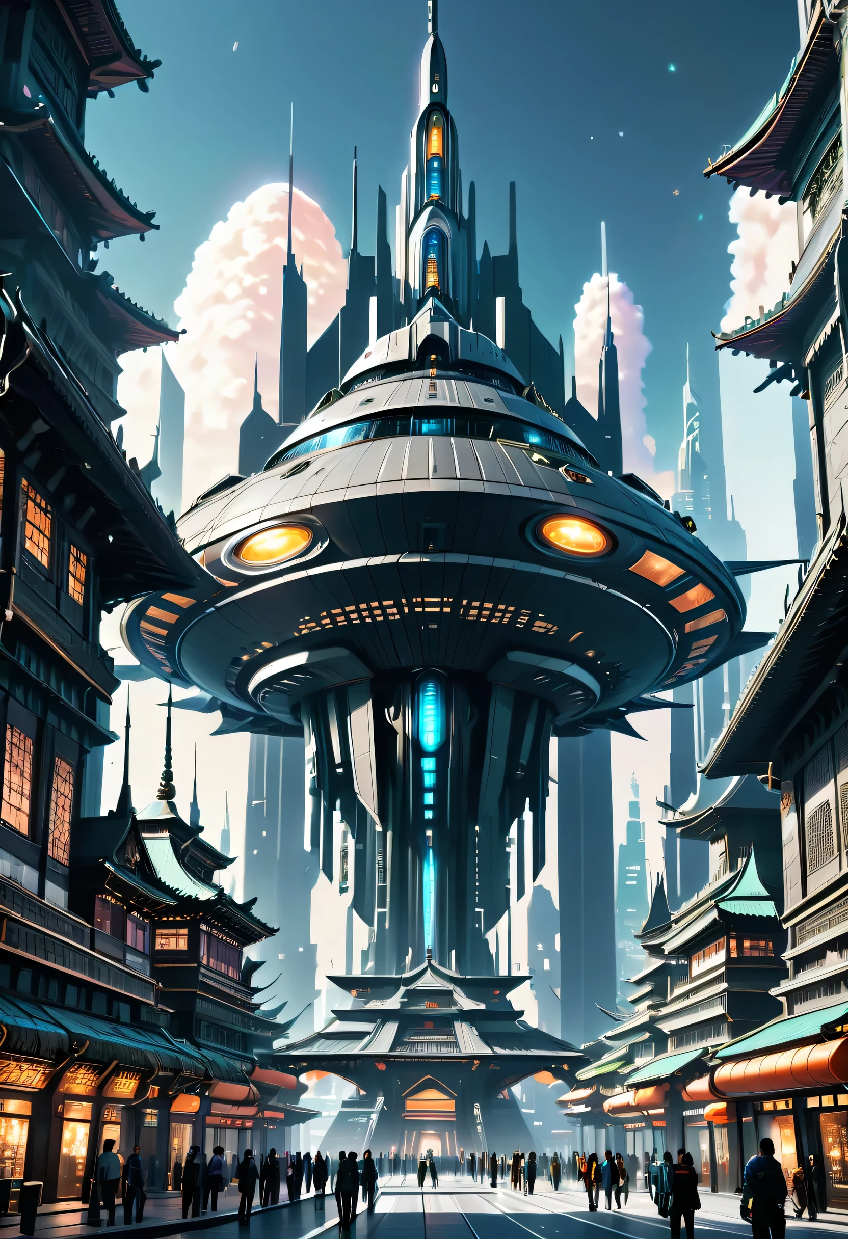 未来城市，一艘未来派宇宙飞船飞过它, 科幻幻想壁纸, 在幻想科幻城市, 格雷格·比普尔, 巨大的未来主义寺庙城市, 科幻幻想桌面壁纸, 美丽的未来之城, 科幻城市, 科幻城市, 至高城, 超凡脱俗的未来城市, 惊人的壁纸, 科幻世界
