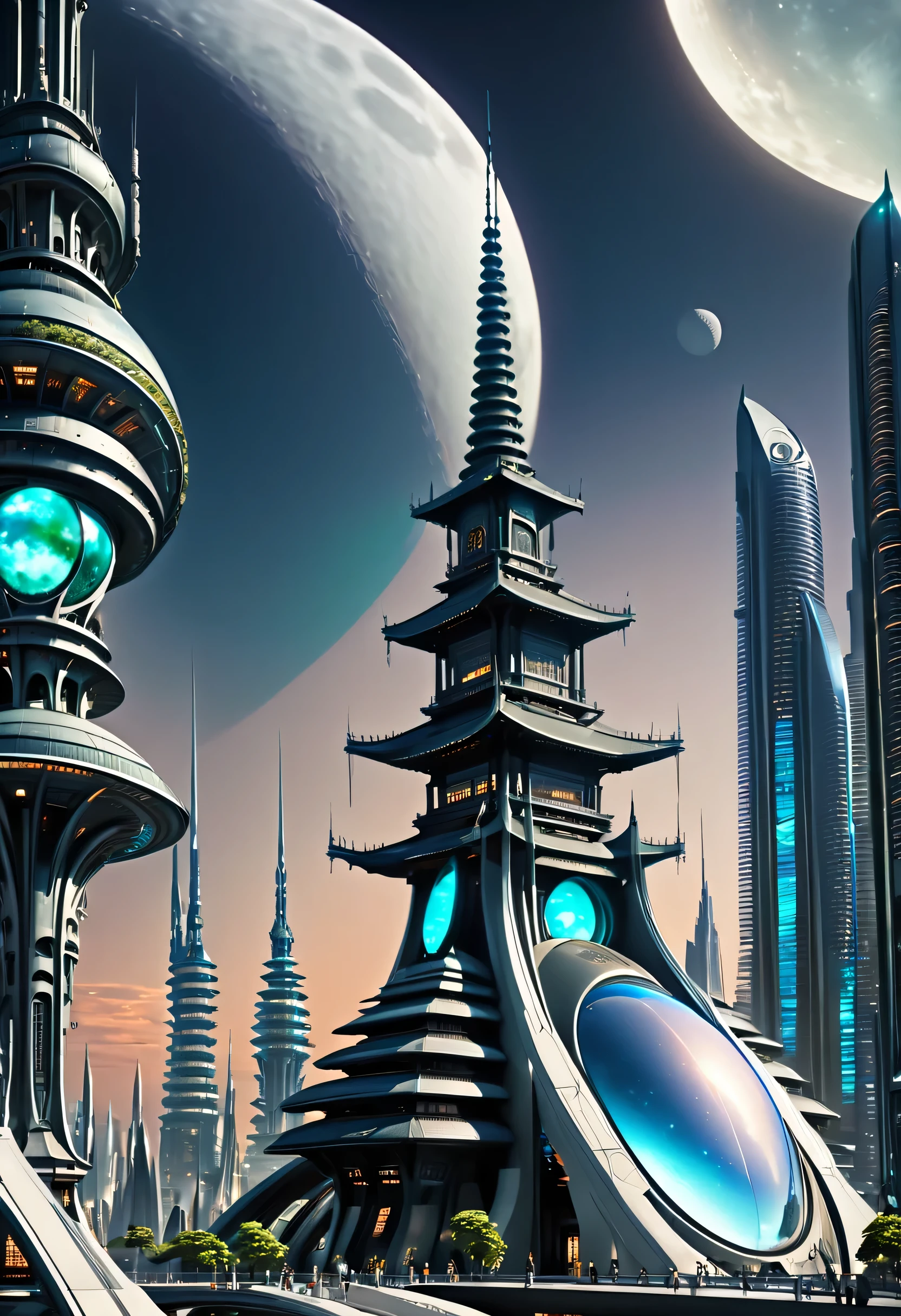 未來城市，擁有未來建築和天上的月亮, 巨大的未來寺廟城, beautiful 未來之城, 未來派設定, 未來太空港, 未來山谷, 換句話說，未來城市, 未來派宮殿, 在奇幻科幻城市, 一座陌生的城市, 外星未來城市, 科幻城市, 未來之城, 未來派的外星城市, 未來烏托邦
