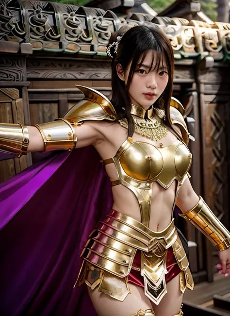 ultra‐realistic, sharp-focused, a beautiful 17 year old female knight, a model with ethnicity mix of Korean and Chinese, wearing...