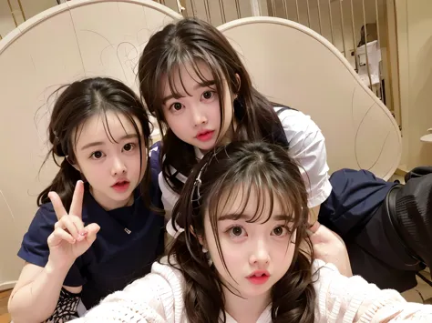 Three girls taking selfies with their mobile phones, student, wear glasses, The face is wet!!, 8k自拍photo, !!wear glasses!!, Very very low quality picture, wear glasses的, photo, Very very low quality, 3. Joy, Wearing round glasses, 用户photo, Wearing small ro...