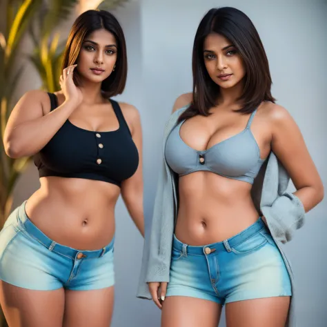 Masterpiece, perfect photograph, Indian emo girl full body, Funky western outfit (Crop top a and shorts) , big breast,cleavage with underboob, funky t shirt pulled up with hands to show nipples, shorts unbuttoned (zp and button open) and underwear pulled d...