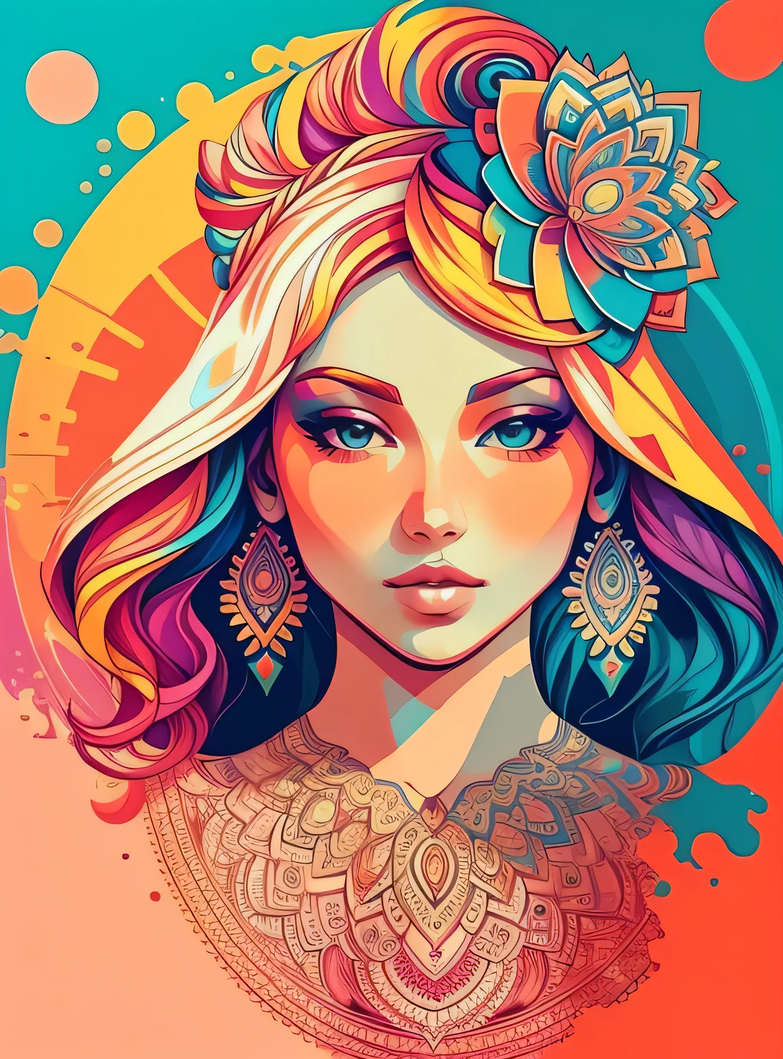 A woman with colorful hair and a flower in her hair - SeaArt AI