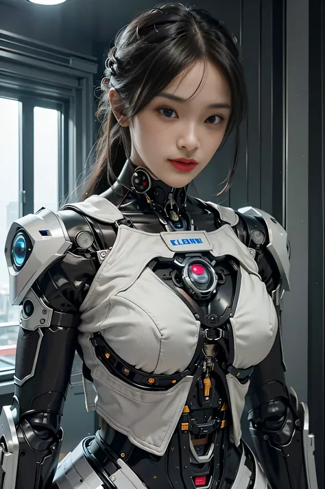 Intelligent Bionic Robot、male people、Cyborg Robot Parts、cable electric wires、microchips、bright studio、hyperphotorealism、high-det...