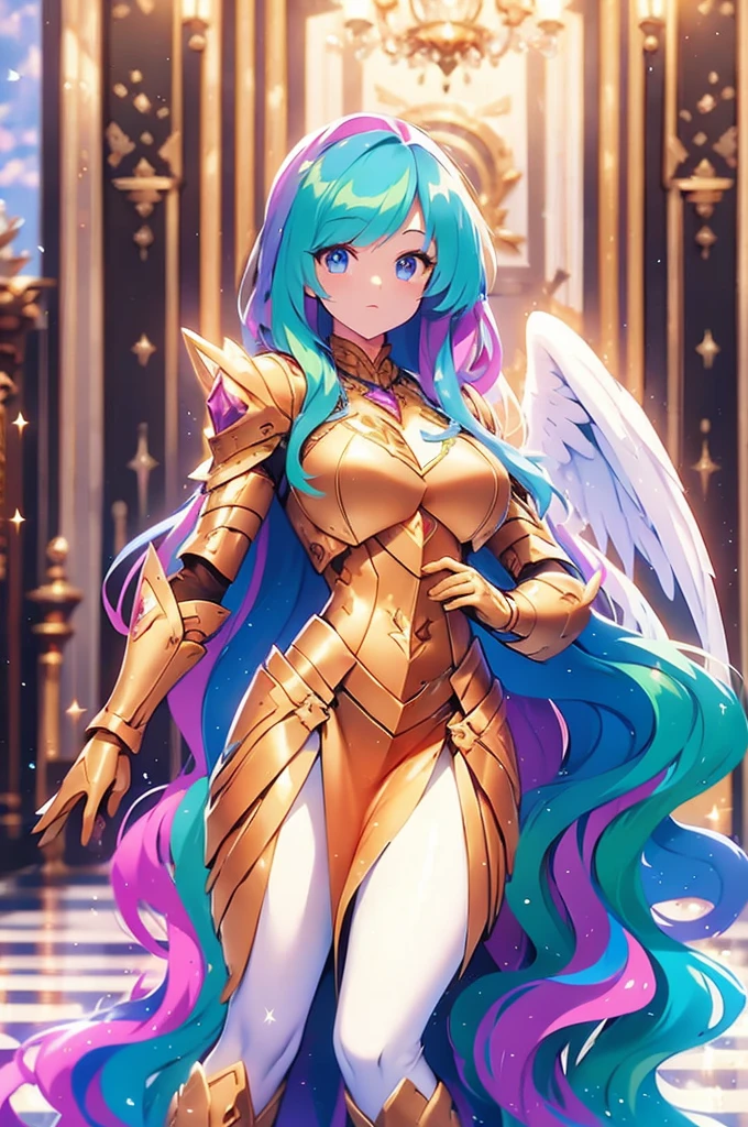 alicorn Princess Celestia, golden paladin armor, wings