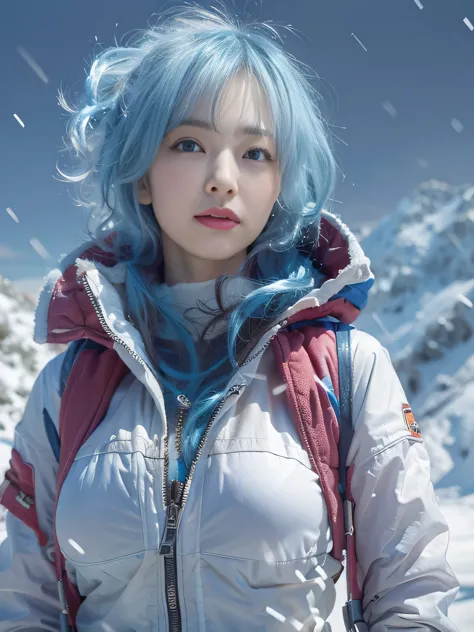 (photorealistic:1.3, highest quality:1.3,8Kmasterpiece:1.4, masterpiece:1.3,High resolution,muste piece:1.2),snow mountainに立つ1人の23歳の女性,(Bondage underwear,Down jacket:1.3,choker,boots), beautiful skin, (looking at the camera:1.2),(Photo seen from the front ...