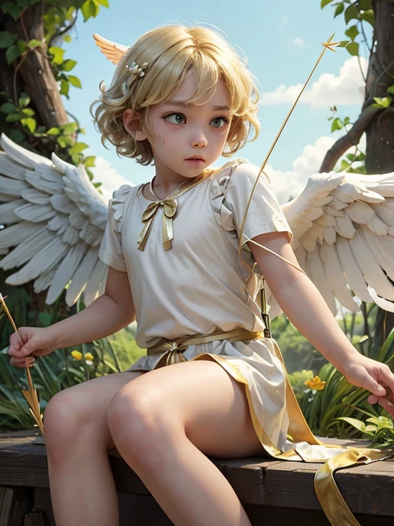 Top quality photography ! Boy Cupid with Bow and Arrow ! According to mythology, this boy is 5 years old or even younger , he has angel wings . his usual habitat is on the cloud ! A plump, cute  - an angel with blond curls - is looking for young people who have lost their love , shooting an arrow - it hits right in the heart and gives people love and happiness ! Happy is the one who met this cute boy ! Curly-haired cute blond boy with angel wings behind his back ! Curly handsome blond man with angel wings behind his back ! He always has his golden bow and arrows with him. ! He pulls the bow&#39;s string , takes aim and shoots ! He floats in the air above the trees or sits on a cloud ! He&#39;s Cupid ! angel  !