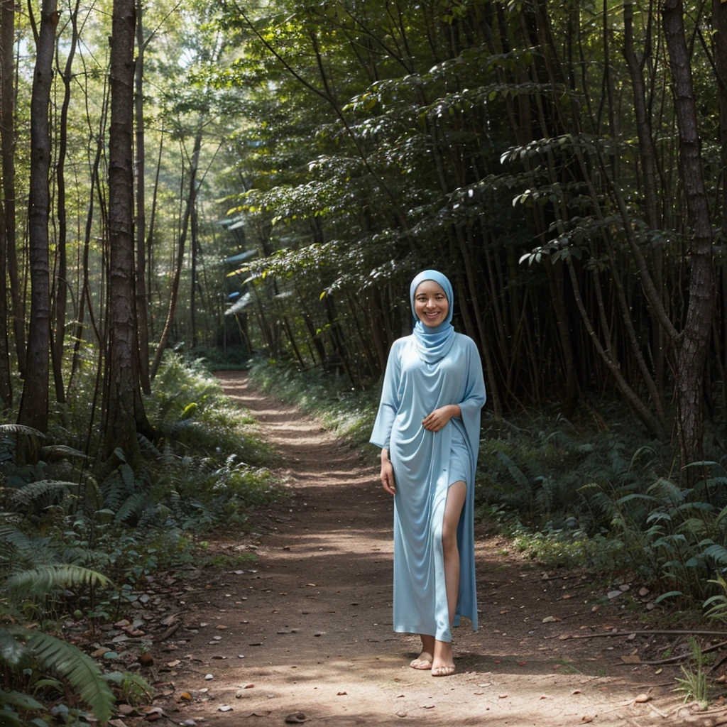 Naked beautiful Indonesian woman in light blue hijab, soft smile - SeaArt AI