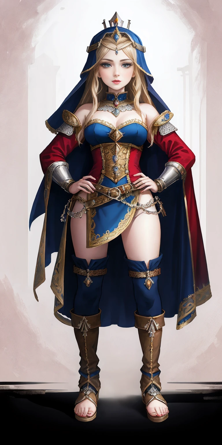 corpo inteiro de uma mulher em um vestido com véu, PÉS JUNTOS, standing PÉS JUNTOS, militar boots, linda fantasia donzela escrava guerreira, lindo retrato de arte de fantasia, arte vitoriana de fantasia, arte de fantasia medieval, linda e elegante rainha Roxxane, retrato da rainha da luz, arte de retrato de fantasia, arte de fantasia gótica, uma linda imperatriz de fantasia, ((fundo branco)) mãos nos quadris
