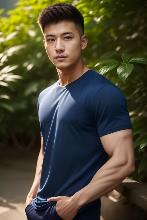 man in his 20s poses for a photo, wear a navy shirt.................., high-res, master-piece, bestquality, head:1.3,((hasselbla...