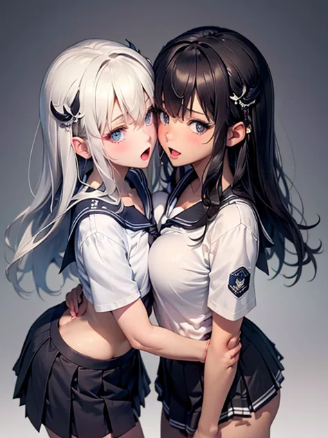 super fine illustration,masterpiece,best quality,ultra detailed,2girls,yuri,look at each other,eye contact,(sheer sailor school ...
