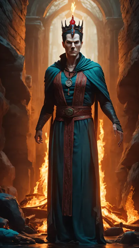 Aidan Gillen as Shinnok from Mortal Kombat, 1man, solo, ((mummy)), (((horned ruby crown))), (((pale white skin))), (dark-turquoi...
