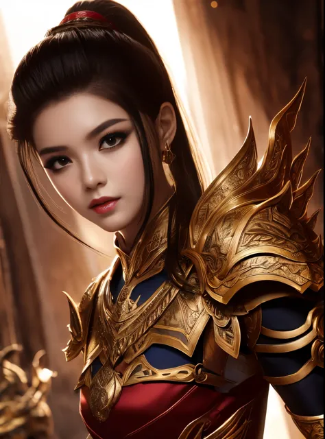 ,1girl,thai armor,masterpiece, best quality,fantasy,dark red,ponytail hair,shadow,
face is important,sexy is important,eyes are ...