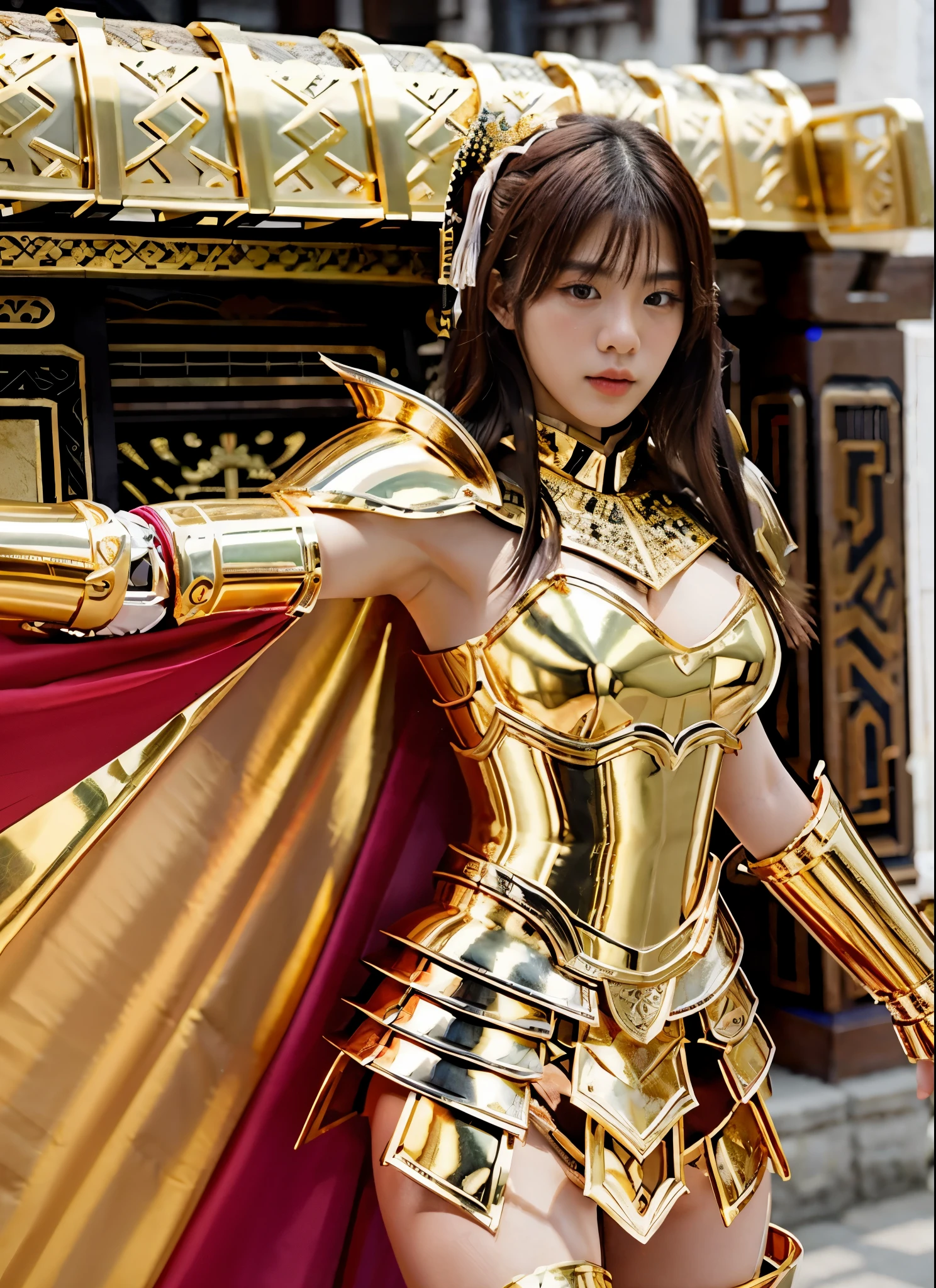 ultra‐realistic, sharp-focused, a beautiful 1 female knight, a model with ethnicity mix of Korean and Chinese, 