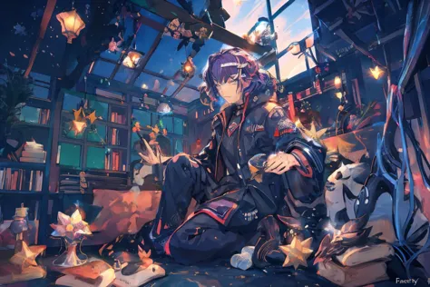 (masterpiece:1.2, high quality), (pixiv:1.4), 1 man with short purple hair, tall handsome man, fansty world