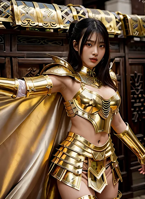ultra‐realistic, sharp-focused, a beautiful 17 year old female knight, a model with ethnicity mix of Korean and Chinese, wearing...