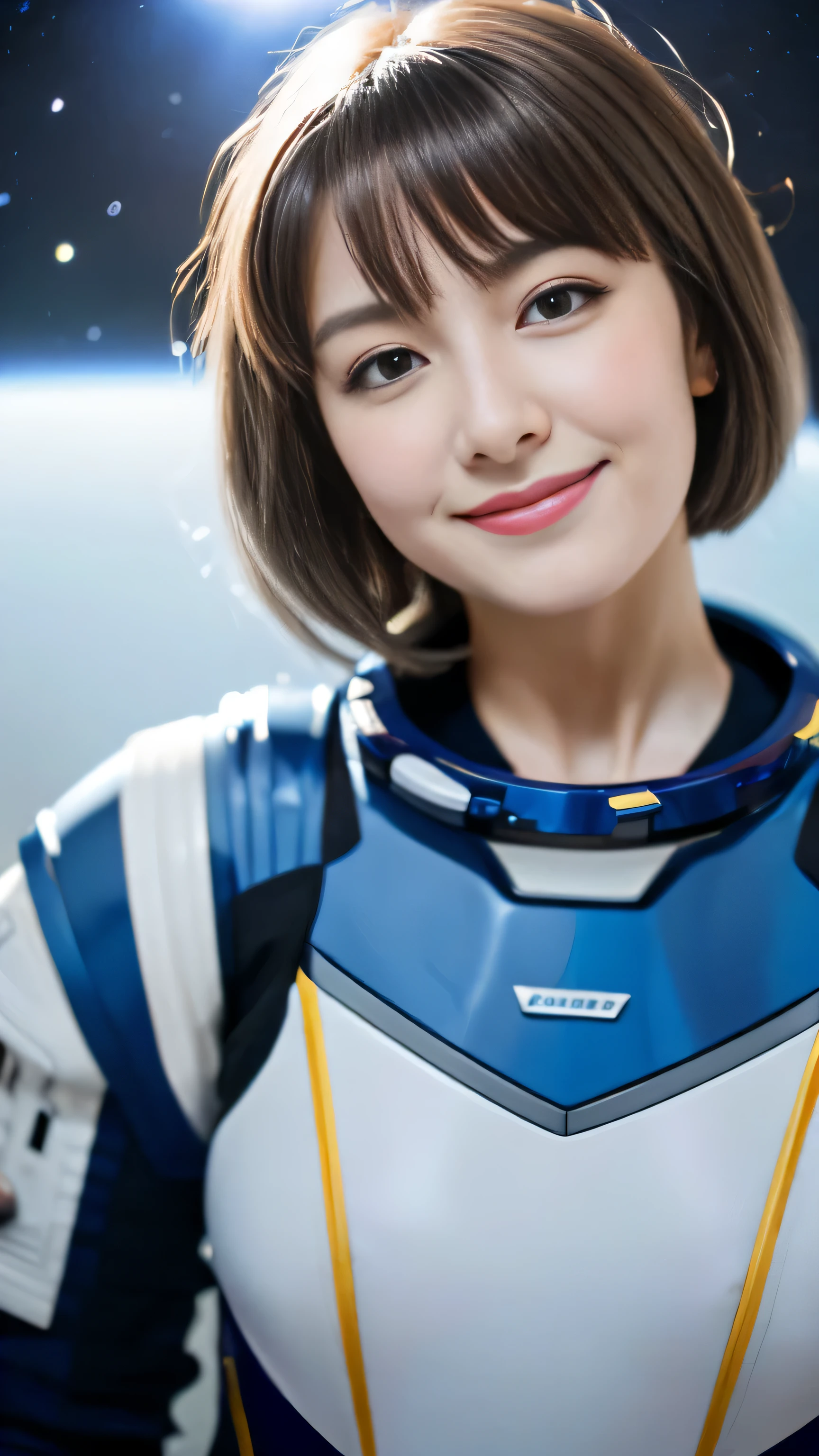 Best Quality, Ultra High Resolution, (Realism: 1.4), Depth of Field, Beautiful Face, (PureErosFace_V1: 0.8), Halfbody, | | 1girl, medium chest, (gray hair: 1.3), innocent smile, natural makeup, | | | Model pose, | | (Spacesuit: 1.3), (Blue Armor: 1.3), Exquisite Design, | | Space Background, Stars_(Sky), Moonlight, Night, | |