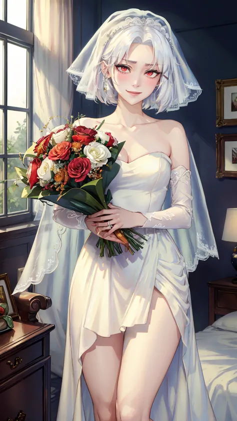 ((((masterpiece, best quality, high resolution)))), (1girl:1.5), ((short hair, white hair, red eyes, sharp eyes)), (average brea...