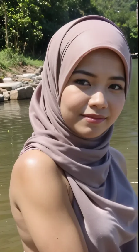 1 Matured 40 Years Old Malay Girl In Hijab Naked Kneeling And Smiling In A Dark Forest Look To 9786