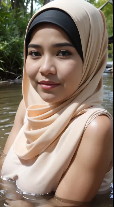 1 Matured 40 Years Old Malay Girl In Hijab Naked Kneeling And Smiling In A Dark Forest Look To 7673