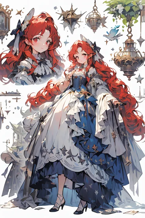 (masterpiece:1.2), best quality,pixiv,fairy tale girl, 1 girl, red hair, red eyes, red dress, lolita fashion