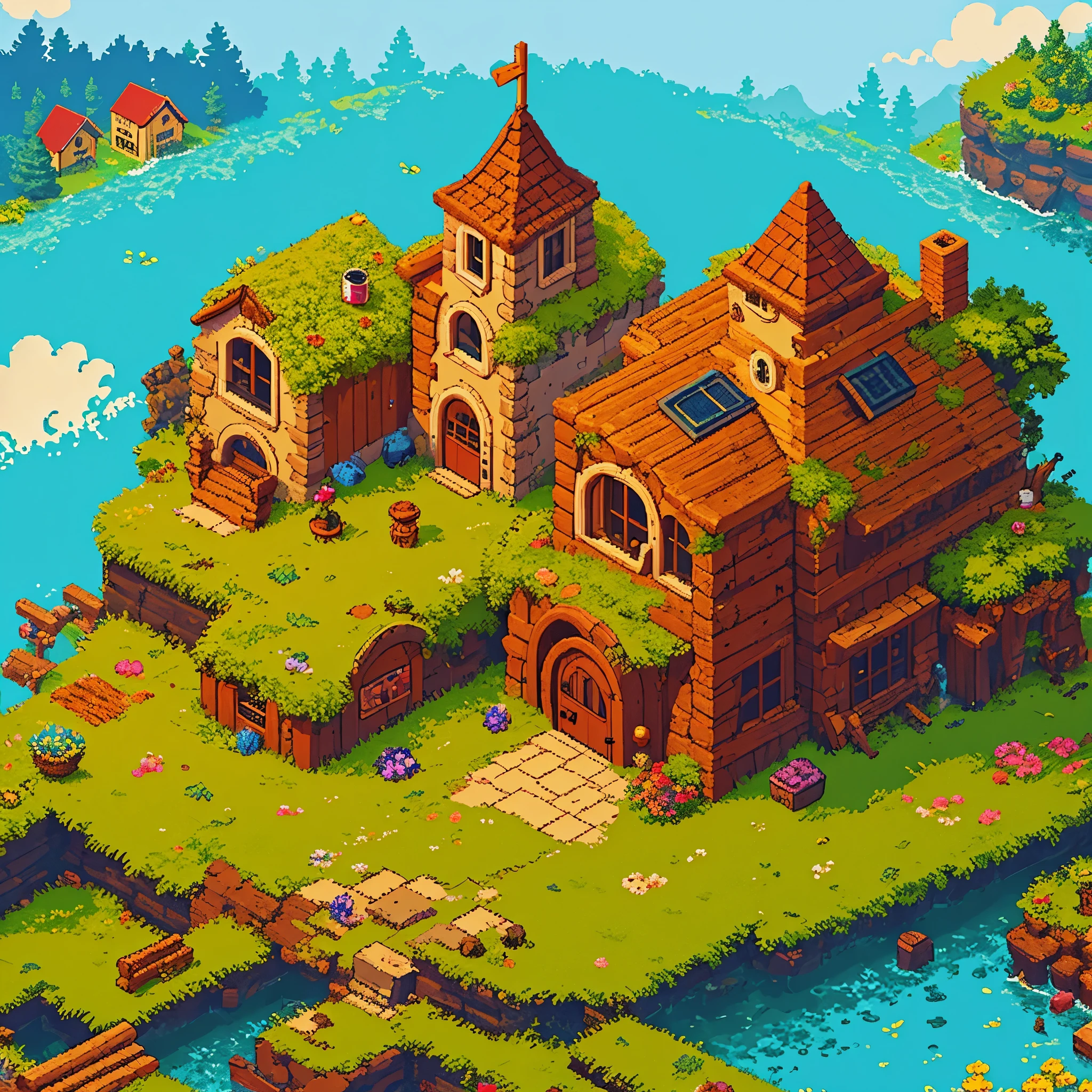 pixel art,1 building, masterpiece, best quality