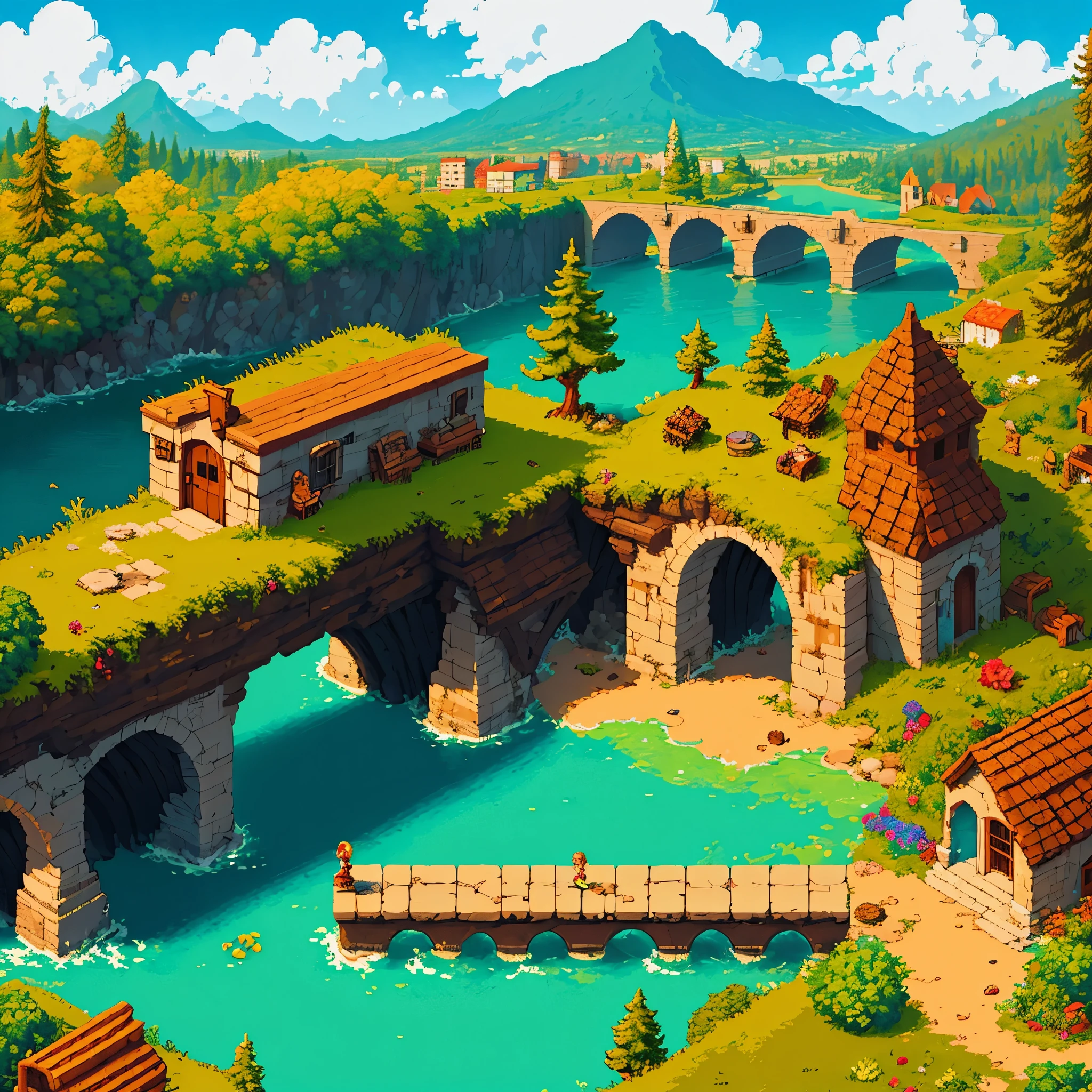 pixel art,war,bridge, masterpiece, best quality,in the sky,cloud