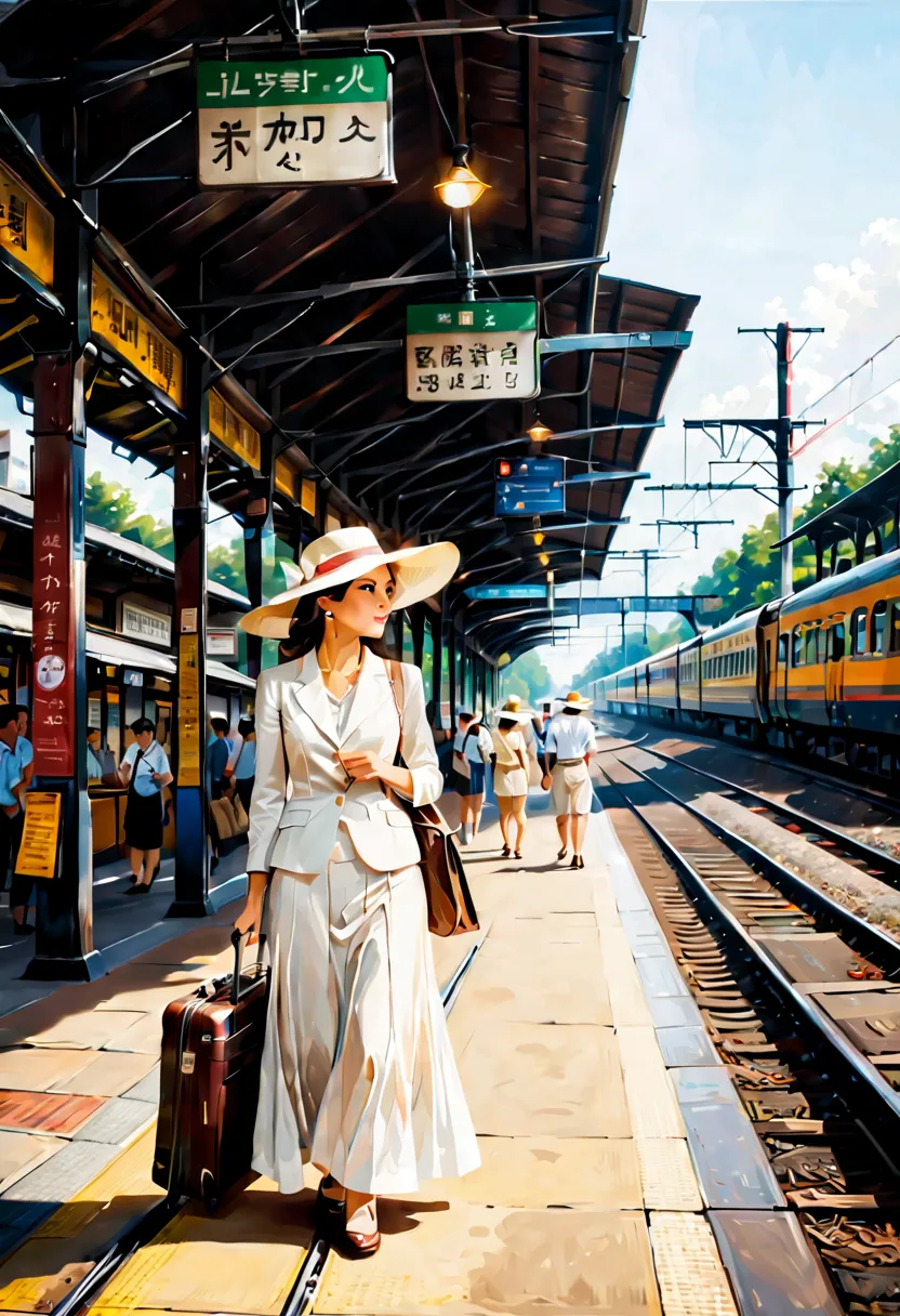 on the go.waiting for the train to arrive..waiting for the train to arrive..there is a man wearing a white casual long skirt sui...