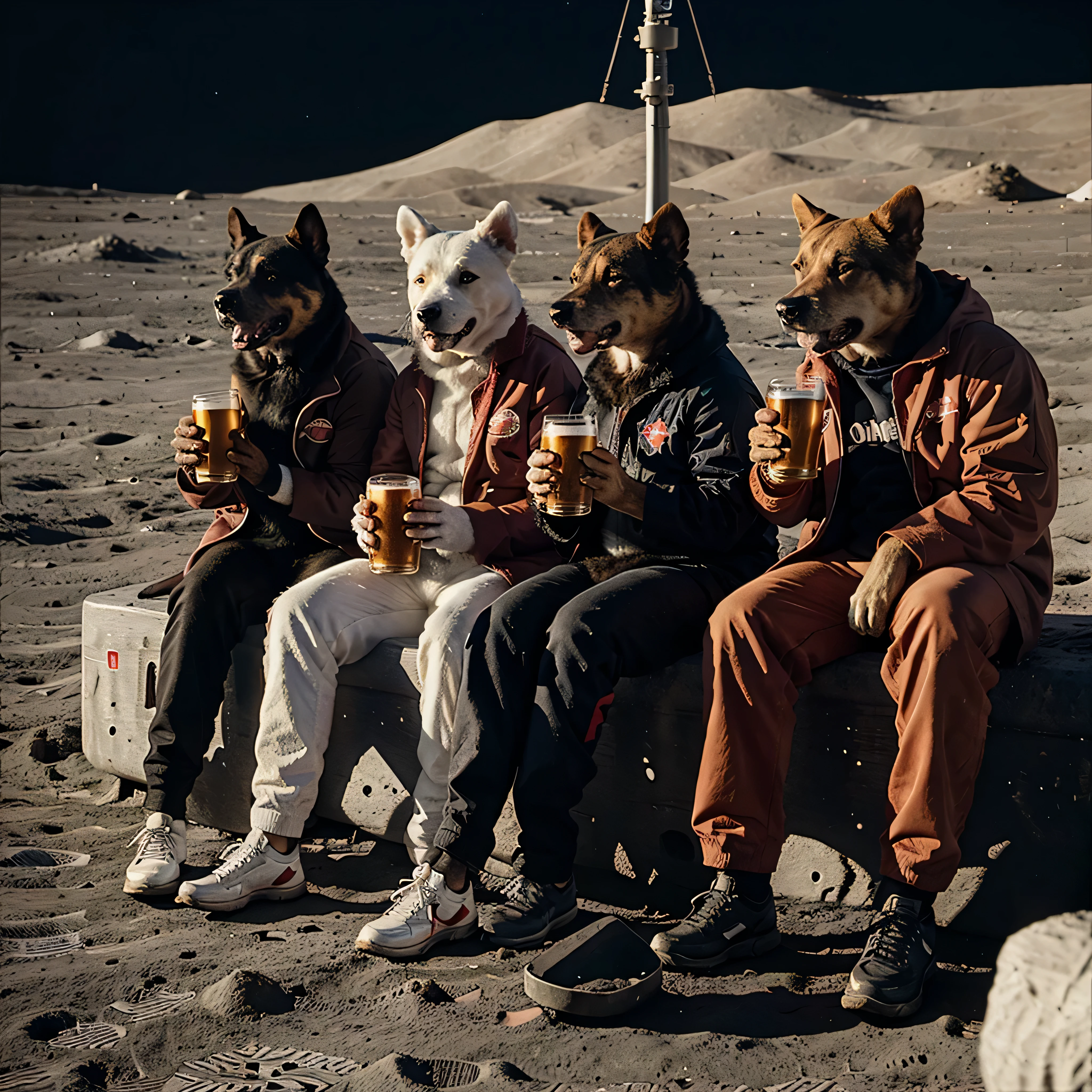 Communist dogs drinking beer on the moon.