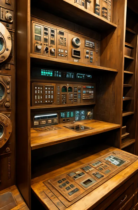A dirty old electronic control panel for a starship.