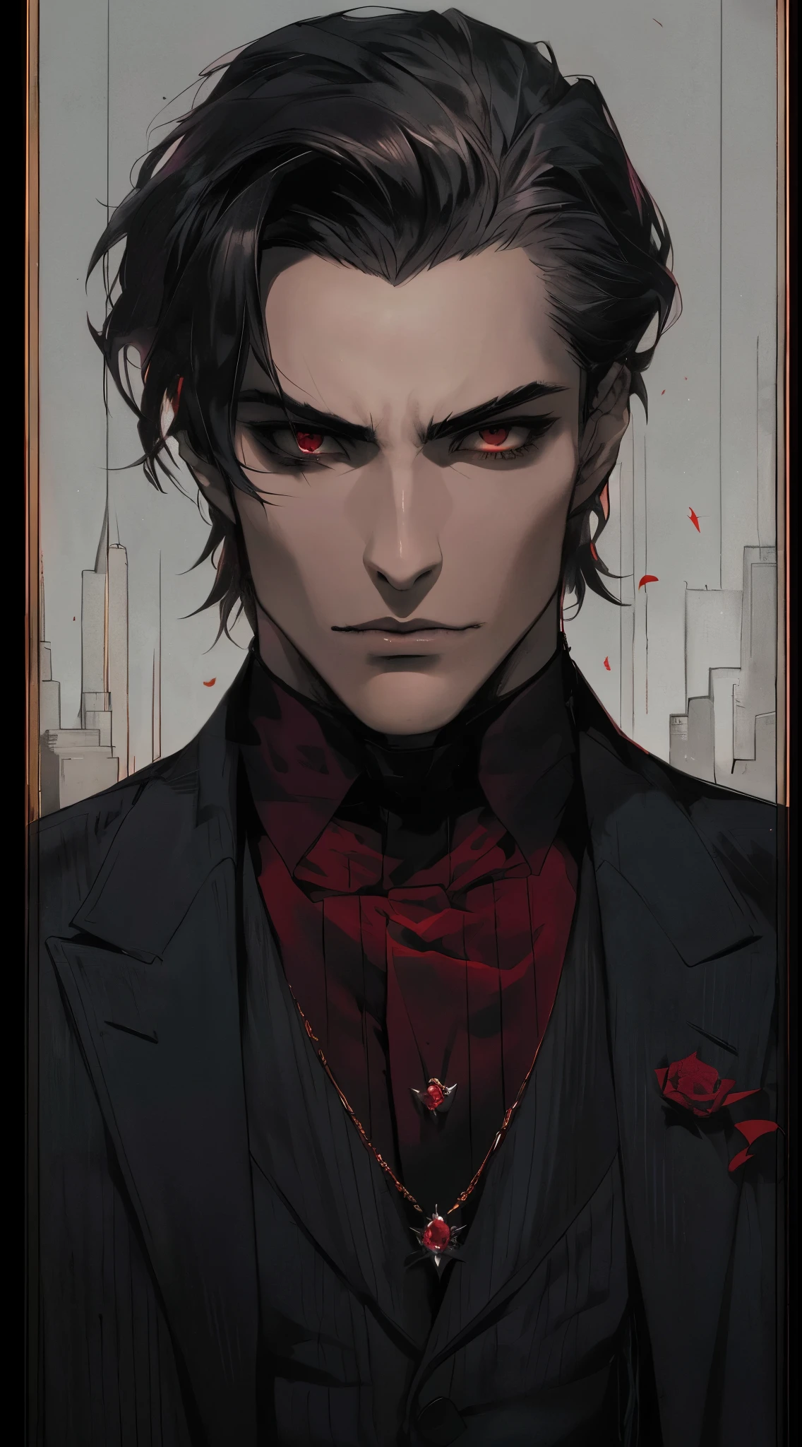 arafed image of a man with a dark suit and red tie, androgynous vampire, handsome male vampire, beautiful androgynous prince, handsome guy in demon slayer art, male vampire, delicate androgynous prince, alucard, anime portrait of a handsome man, vampire portrait, edward, by Yang J, artwork in the style of guweiz