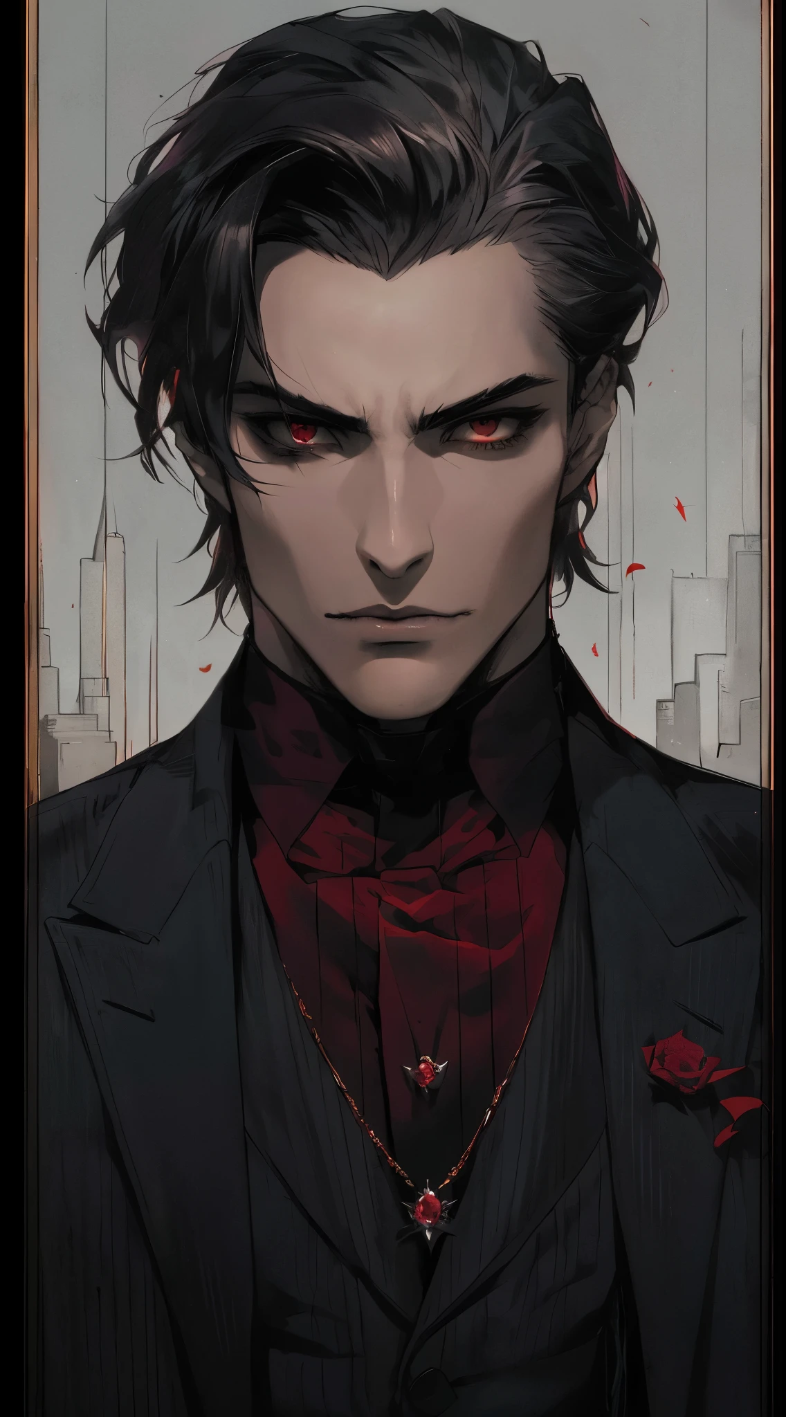 Imagen arafed de un hombre con traje oscuro y corbata roja., vampiro andrógino, handsome vampiro masculino, hermoso príncipe andrógino, chico guapo en el arte de Demon Slayer, vampiro masculino, delicado príncipe andrógino, alucard, retrato anime de un hombre guapo, retrato de vampiro, Eduardo, by Yang J, obra de arte al estilo de guweiz