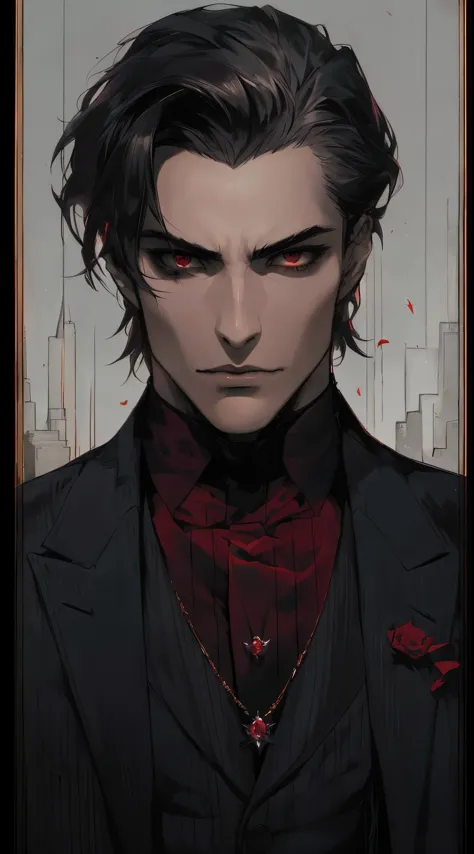 arafed image of a man with a dark suit and red tie, androgynous vampire, handsome male vampire, beautiful androgynous prince, ha...