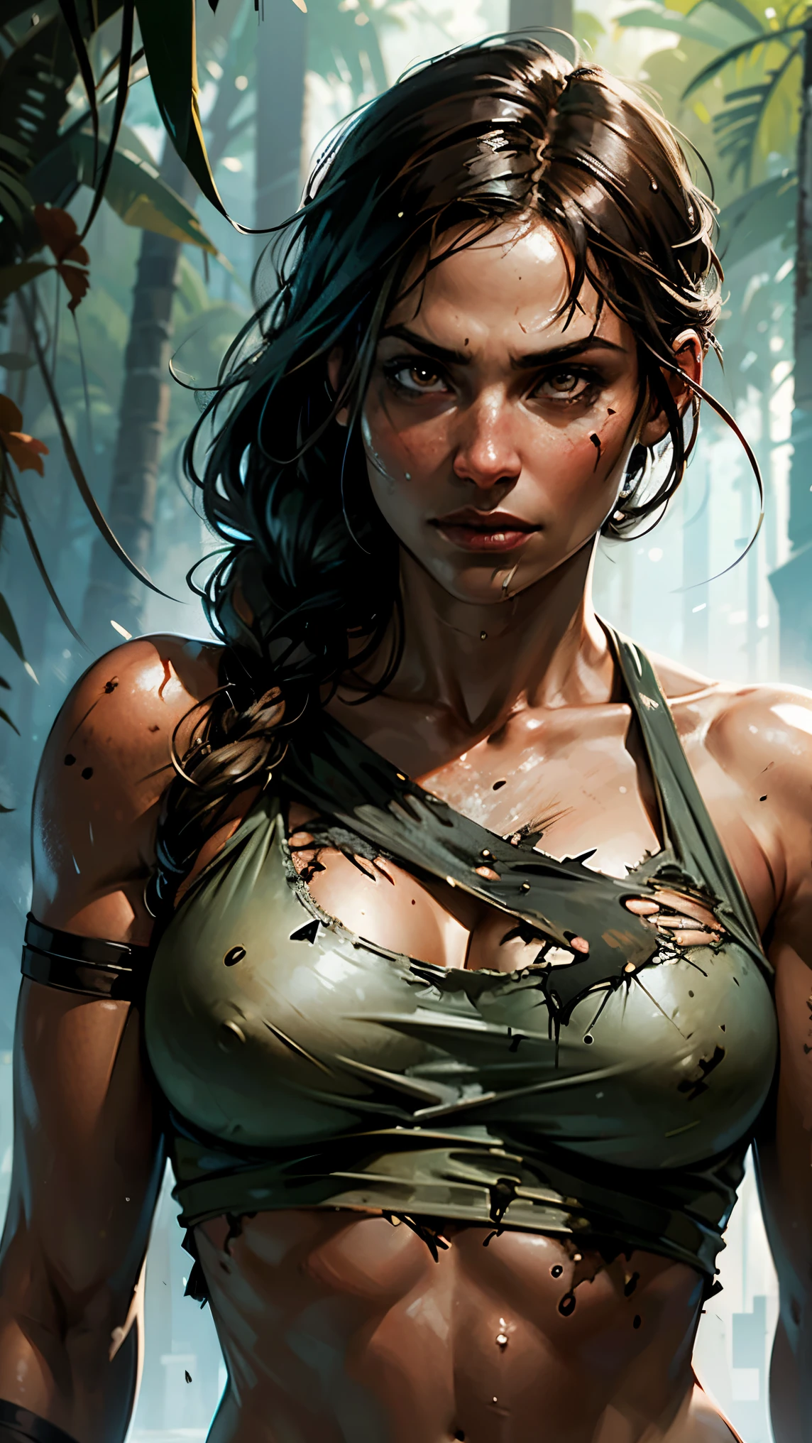 A close up of a woman in a bikini top in a jungle - SeaArt AI