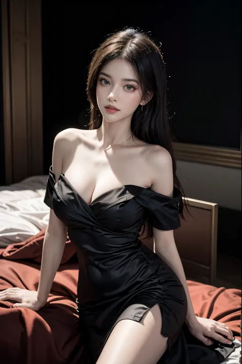 short sleeves,off shoulder, dress, HD, photo, Miss, beautiful clothes gorgeous, mdjrny-v5, style portrait of a gorgeous blond woman in the style of stefan kostic, actual, ((knee shot)), sharp focus, 8KHD, Extremely detailed, complex, elegant, Stanley Liu (...