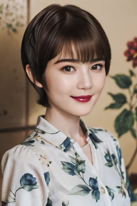 151
(20 year old woman,floral clothing), (super realistic), (high resolution), ((beautiful hairstyle 46)), ((short hair:1.46)), ...