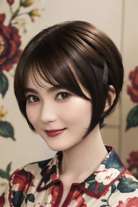 151
(20 year old woman,floral clothing), (super realistic), (high resolution), ((beautiful hairstyle 46)), ((short hair:1.46)), ...