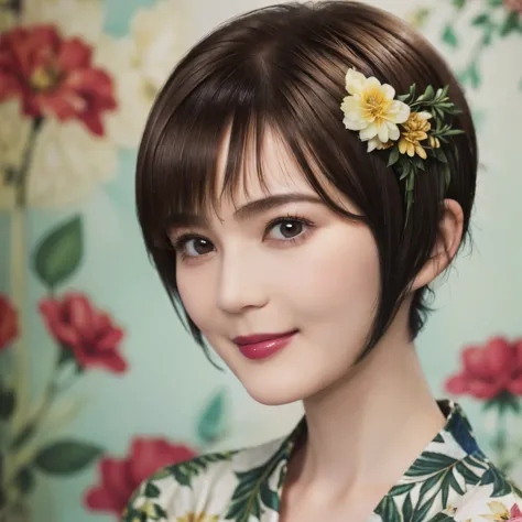 151
(20 year old woman,floral clothing), (super realistic), (high resolution), ((beautiful hairstyle 46)), ((short hair:1.46)), ...