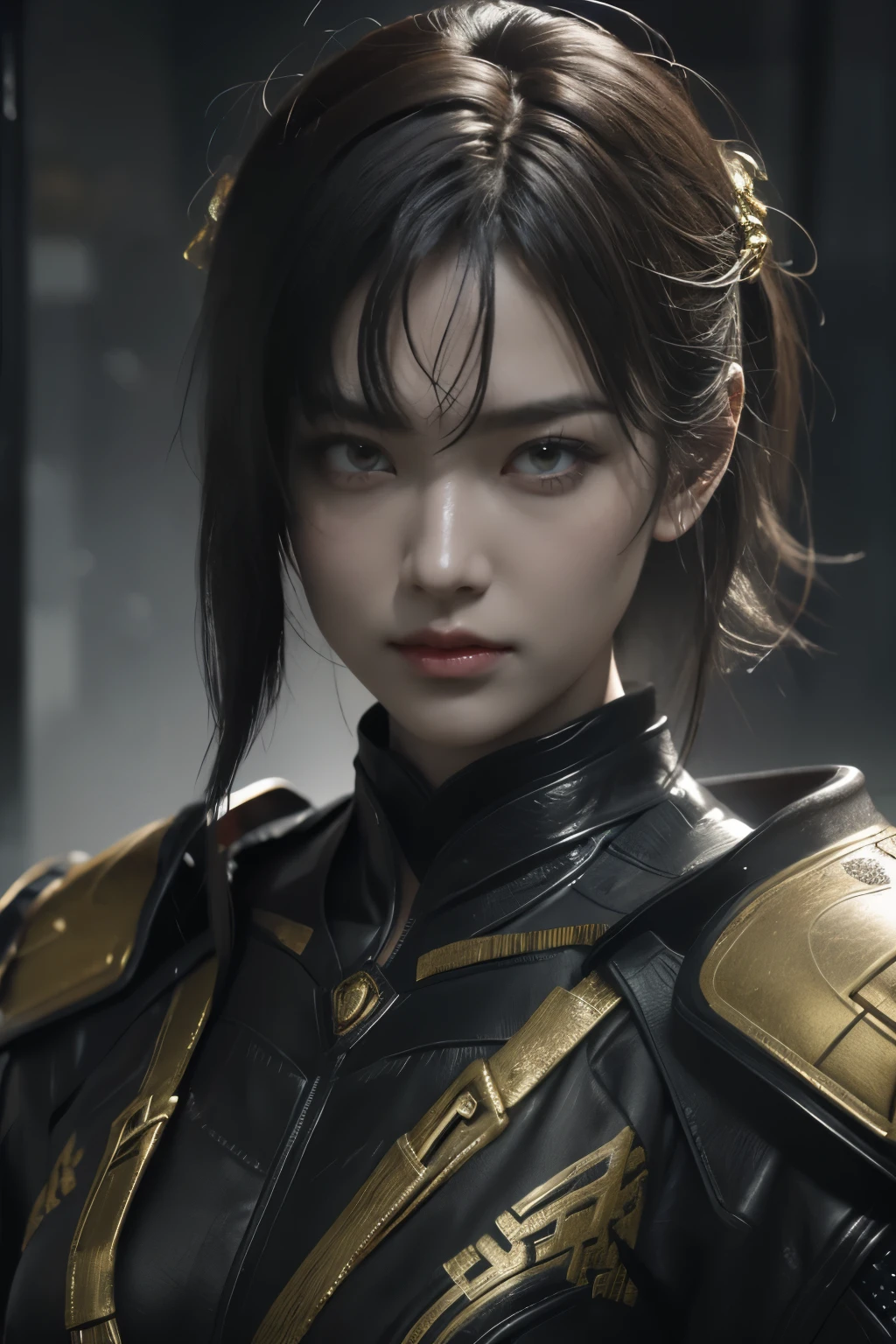 Game art，The best picture quality，Highest resolution，8k，(A bust photograph)，(Portrait)，(Head close-up:1.5)，(Rule of thirds)，Unreal Engine 5 rendering works， (The Girl of the Future)，(Female Warrior)， 22-year-old girl，(Female hackers)，(White，Ancient Oriental hairstyle)，((The pupils of the red eyes:1.3))，(A beautiful eye full of detail)，(Big breasts)，(Eye shadow)，Elegant and charming，indifferent，((anger))，(Cyberpunk jacket full of futuristic look，Joint Armor，There are exquisite Chinese patterns on the clothes，A flash of jewellery)，Cyberpunk Characters，Future Style， Photo poses，City background，Movie lights，Ray tracing，Game CG，((3D Unreal Engine))，oc rendering reflection pattern