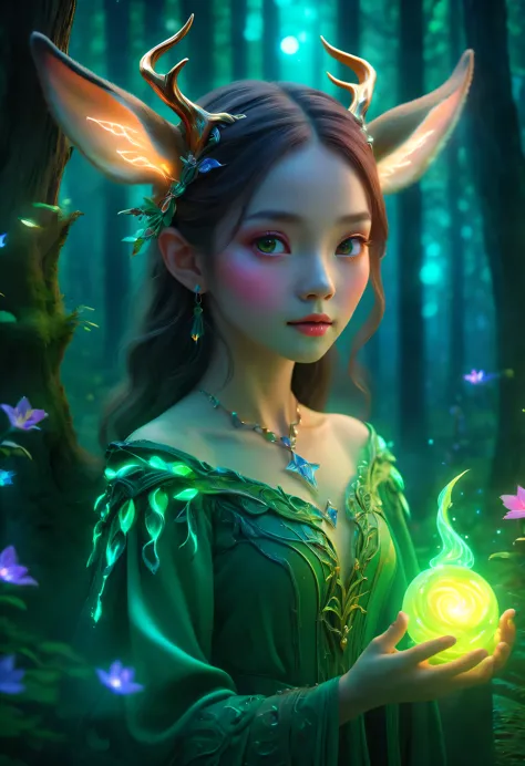 best quality，4K，8k，HD，masterpiece：1.2，super detailed，lifelike：1.37，flash，enchanted forest，magical atmosphere，charming scenery，ri...
