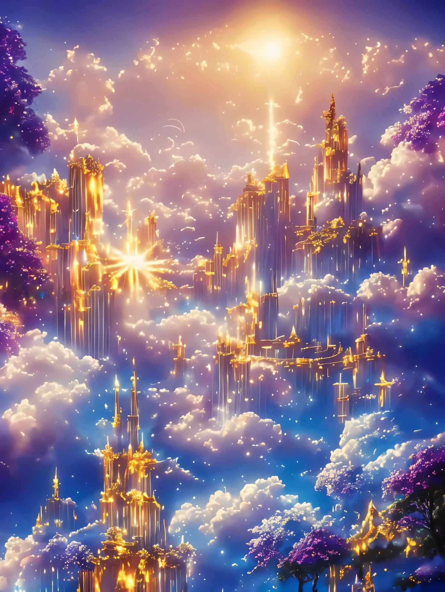 A painting of a castle in the sky with a lot of clouds SeaArt AI