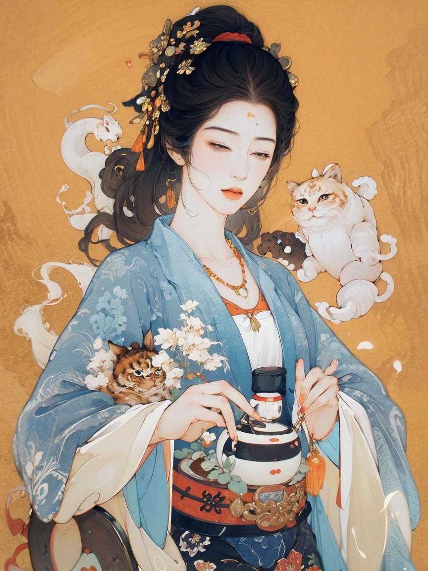 chef-d&#39;œuvre, 1fille, clou_polonais, bijoux, collier, noir_cheveux, fermé_yeux, seulement, robe,noir_cheveux, Art ancien, Chinois, fleurs, as-tu un style ?, gravure sur bois
