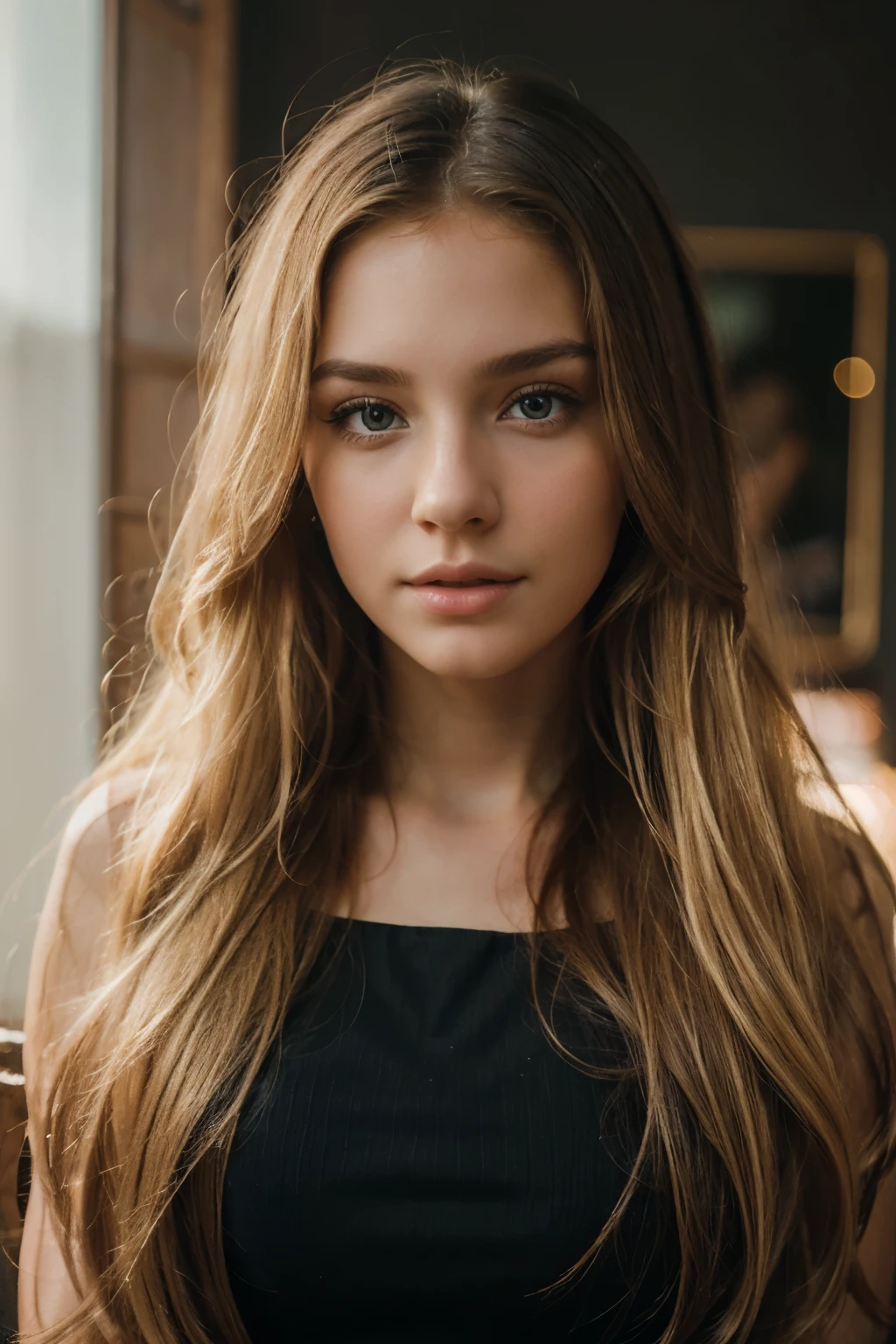 Beautiful young girl, beautiful face, long hair, aesthetically pleasing, beautiful, realistic, professional photo, high resolution, high detail, blonde, full-length photo portrait, aesthetic photo