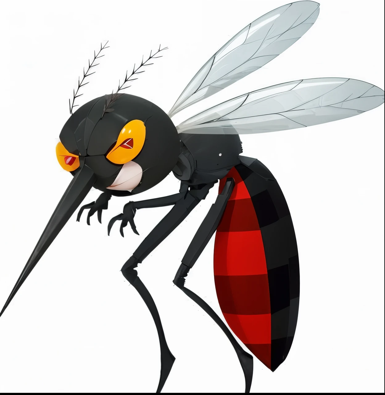 Mosquito de desenho animado com olhos vermelhos e corpo e pernas pretos -  SeaArt AI